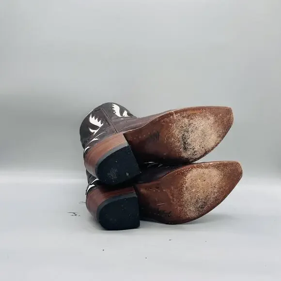 Azulado Boots Womens 6 Brown Leather Snip Toe Western Cowgirl Ankle Zip Low Heel - Picture 9 of 12